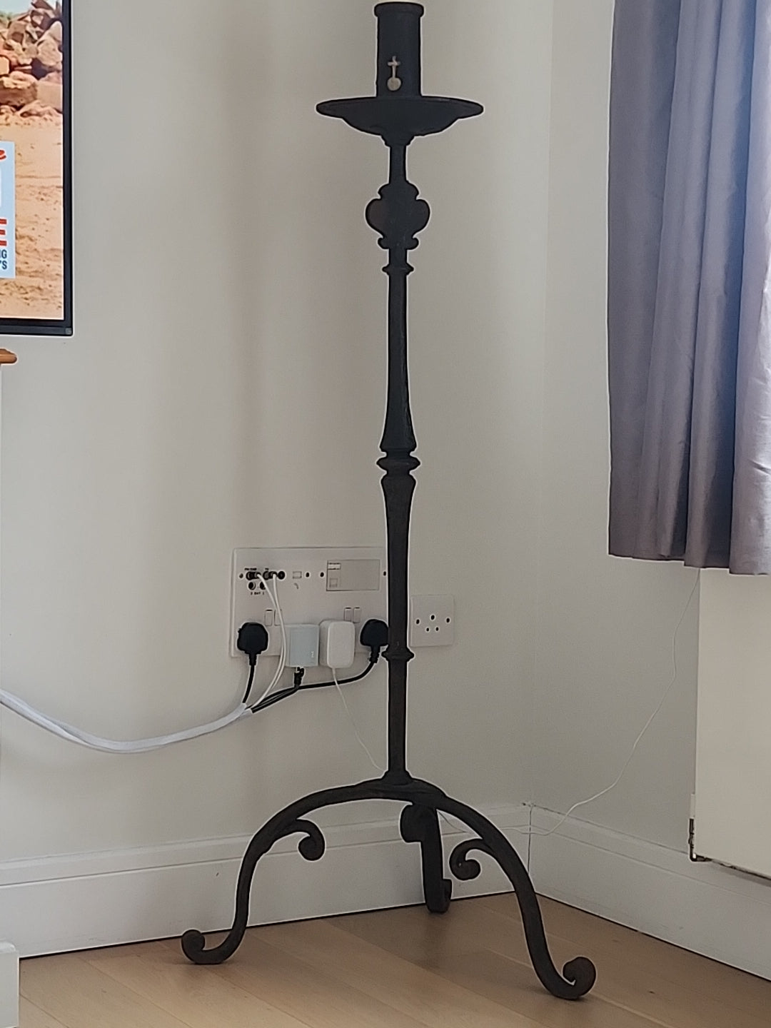 Medieval Wrought Iron Floor Candle Stand Hand Forged,  Globus Cruciger Design