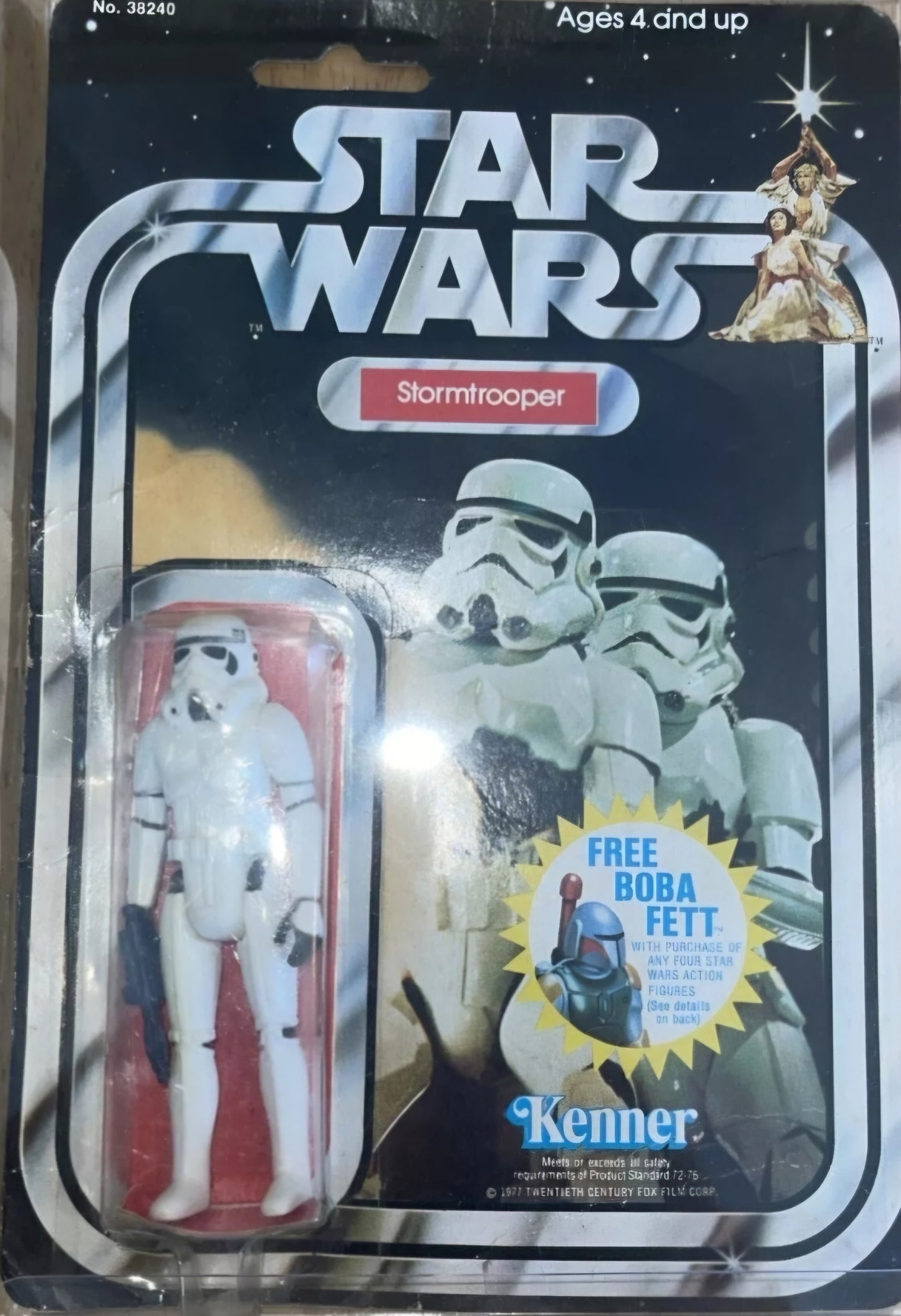 Original Star Wars 1978 IMPERIAL STORMTROOPER Figure MOC20 back incl. BOBA FETT CARD, Rare