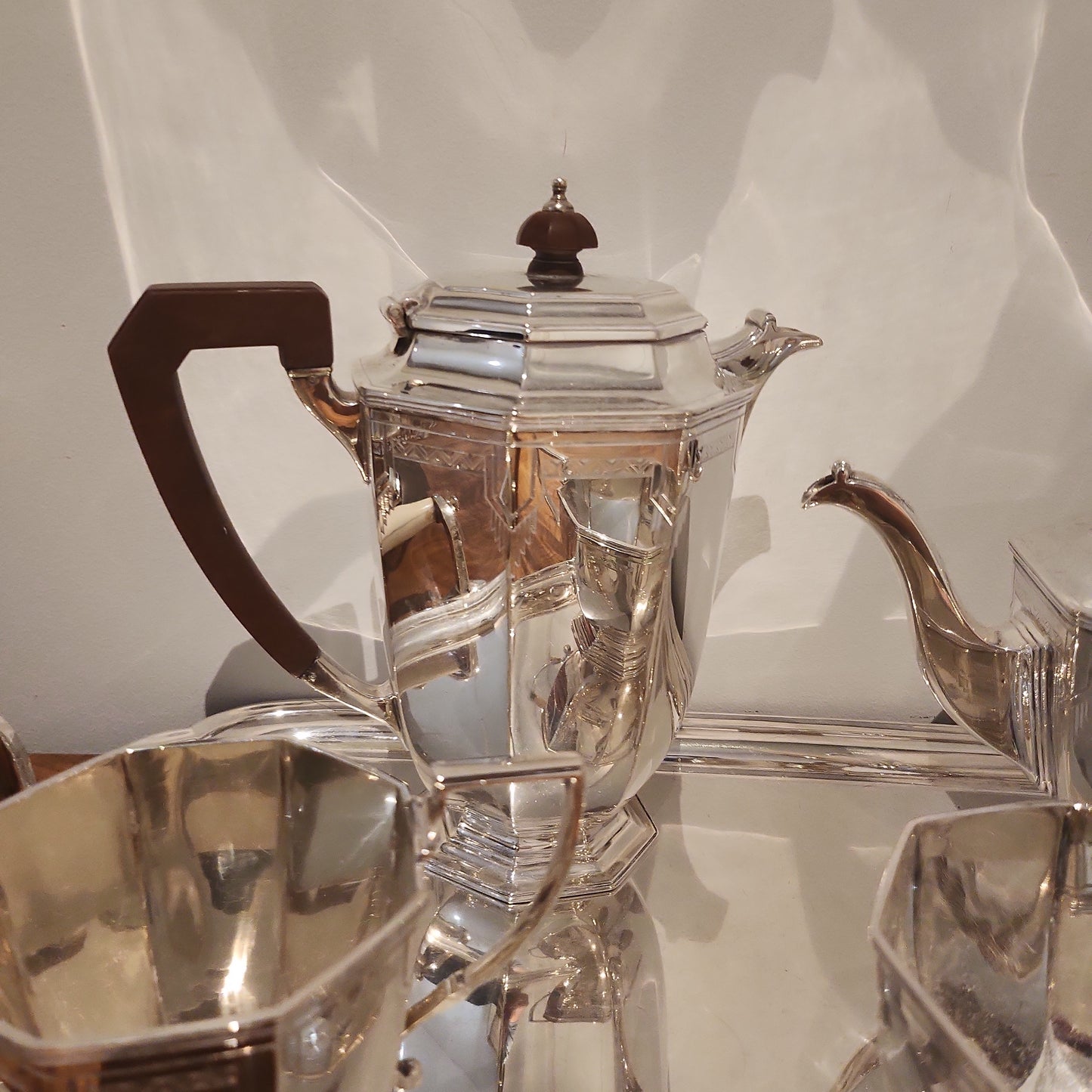 Art Deco Solid Silver George VI Four Piece Tea & Coffee Set Sheffield 1938 Mappin & Webb - Collectible