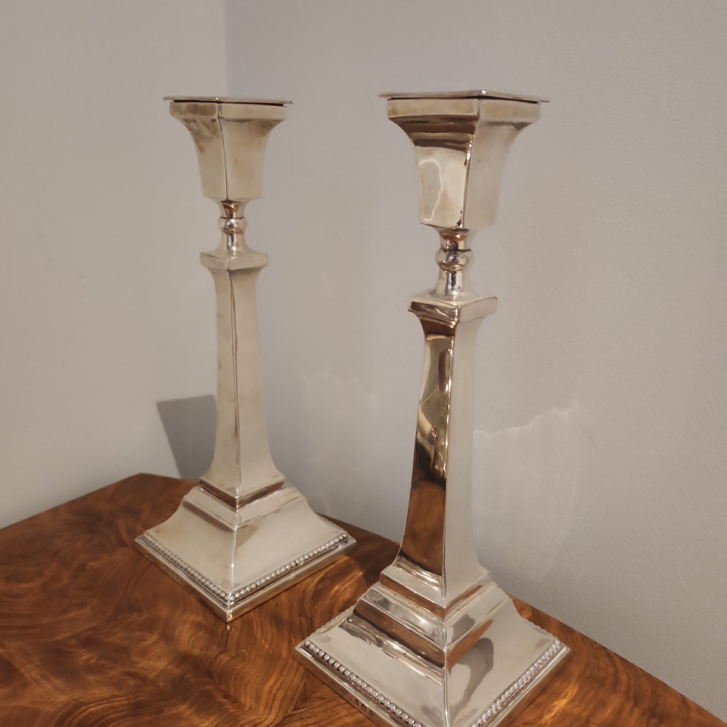 Early 20th Century Modern George V Sterling Silver Pair Sabbath Candlesticks Birmingham 1933 B Street & Co