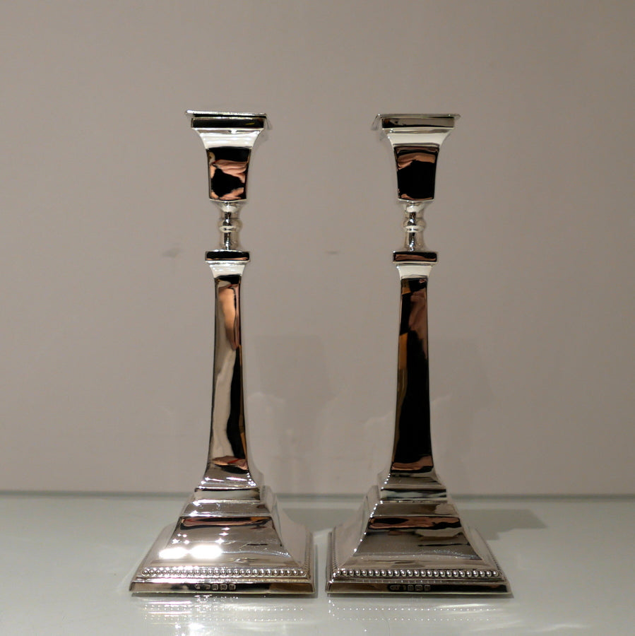 Early 20th Century Modern George V Sterling Silver Pair Sabbath Candlesticks Birmingham 1933 B Street & Co