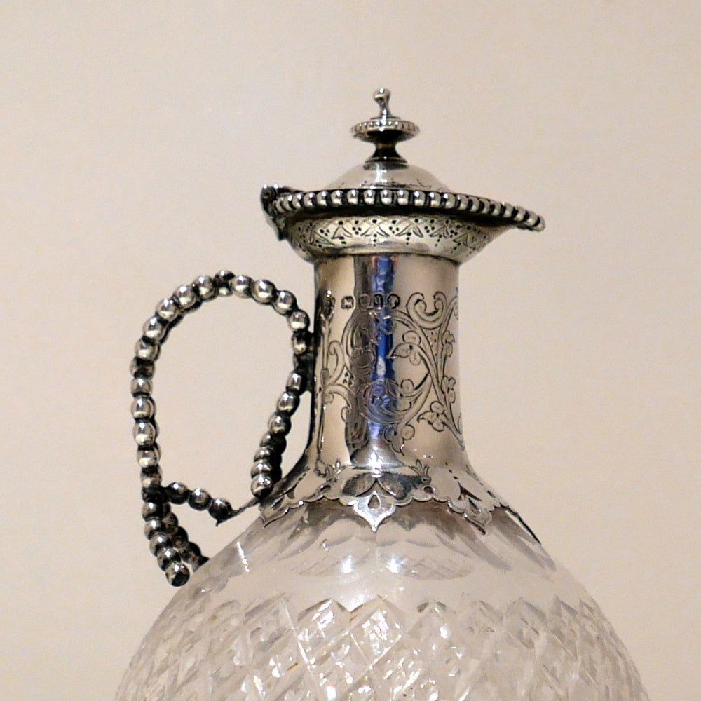 19th Century Antique Victorian Silver & Crystal Claret Jug London 1871 D J & C Houle